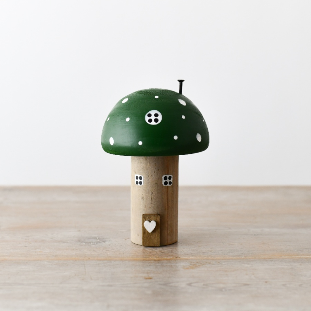 Green Wooden Mushroom House 14cm