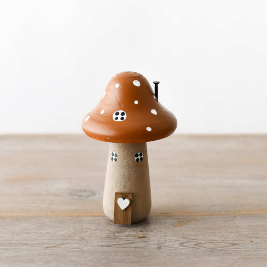 Brown Wooden Mushroom House 12.5cm