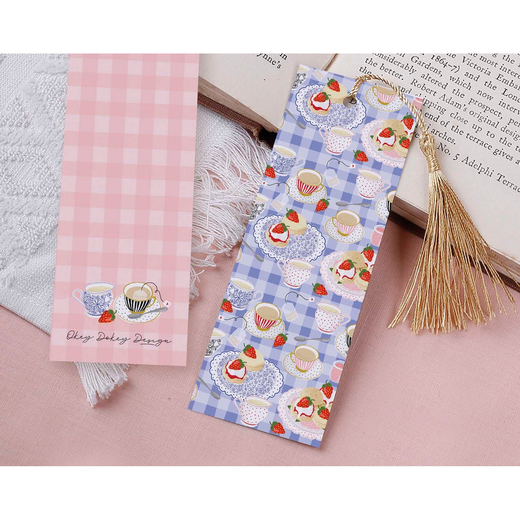 Gingham Cream Tea Paper Bookmark with Tassel